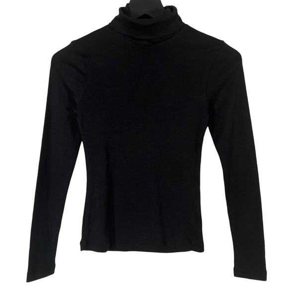 Kotn Size XS Black Micro-Rib 100% Egyptian Cotton Fitted Turtleneck Tee - Picture 3 of 7